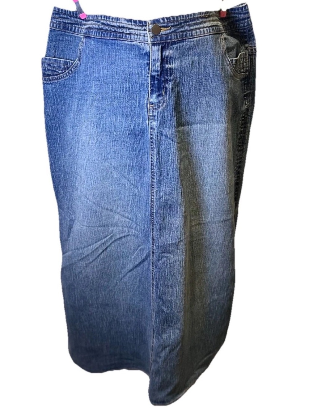 Cato Vintage Denim Maxi Skirt Modest Side Slit Cross Over High Waist Blue 16